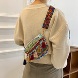 Maxbell Bohemian Fanny Pack Bag Fashionable with Tassels Chest Bag for Running Blue