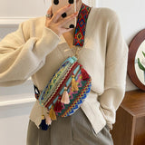 Maxbell Bohemian Fanny Pack Bag Fashionable with Tassels Chest Bag for Running Blue