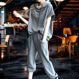 Maxbell Women Tracksuit Set 2 Piece Short Sleeve Sweatshirt and Long Pants Loungwear 2XL Gray