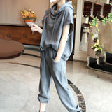 Maxbell Women Tracksuit Set 2 Piece Short Sleeve Sweatshirt and Long Pants Loungwear 2XL Gray