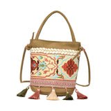 Maxbell Women Embroidered Shoulder Bag with Tassels Handbag Canvas Crossbody Bags Khaki