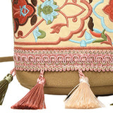 Maxbell Women Embroidered Shoulder Bag with Tassels Handbag Canvas Crossbody Bags Khaki