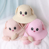 Maxbell Rabbit Ear Sunshade Straw Hat Trendy Fisherman Caps for Street Trips Outdoor Pink