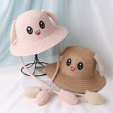 Maxbell Rabbit Ear Sunshade Straw Hat Trendy Fisherman Caps for Street Trips Outdoor Pink