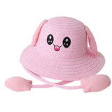 Maxbell Rabbit Ear Sunshade Straw Hat Trendy Fisherman Caps for Street Trips Outdoor Pink