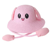 Maxbell Rabbit Ear Sunshade Straw Hat Trendy Fisherman Caps for Street Trips Outdoor Pink