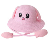 Maxbell Rabbit Ear Sunshade Straw Hat Trendy Fisherman Caps for Street Trips Outdoor Pink