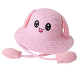 Maxbell Rabbit Ear Sunshade Straw Hat Trendy Fisherman Caps for Street Trips Outdoor Pink