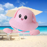 Maxbell Rabbit Ear Sunshade Straw Hat Trendy Fisherman Caps for Street Trips Outdoor Pink