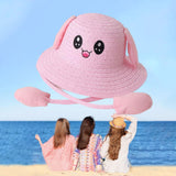 Maxbell Rabbit Ear Sunshade Straw Hat Trendy Fisherman Caps for Street Trips Outdoor Pink