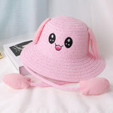 Maxbell Rabbit Ear Sunshade Straw Hat Trendy Fisherman Caps for Street Trips Outdoor Pink