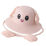 Maxbell Rabbit Ear Sunshade Straw Hat Trendy Fisherman Caps for Street Trips Outdoor Light Pink