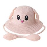 Maxbell Rabbit Ear Sunshade Straw Hat Trendy Fisherman Caps for Street Trips Outdoor Light Pink