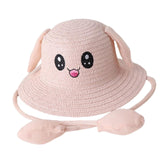 Maxbell Rabbit Ear Sunshade Straw Hat Trendy Fisherman Caps for Street Trips Outdoor Light Pink