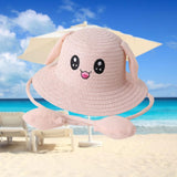 Maxbell Rabbit Ear Sunshade Straw Hat Trendy Fisherman Caps for Street Trips Outdoor Light Pink