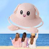 Maxbell Rabbit Ear Sunshade Straw Hat Trendy Fisherman Caps for Street Trips Outdoor Light Pink