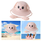 Maxbell Rabbit Ear Sunshade Straw Hat Trendy Fisherman Caps for Street Trips Outdoor Light Pink