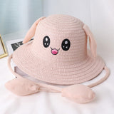 Maxbell Rabbit Ear Sunshade Straw Hat Trendy Fisherman Caps for Street Trips Outdoor Light Pink