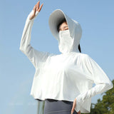 Maxbell Long Sleeve Sun Shirts Sportswear Thin with Mask Quick Drying Fishing Hoodie White