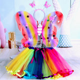 Maxbell Girls Fairy Costume Light up Butterfly Wing Tutu for Carnival Birthday Party Colorful