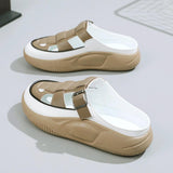 Maxbell Women's Slide Sandals Comfortable Flat Shoes 5cm Thick Sole Nonslip Slippers Khaki 38