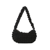 Maxbell Cloud Bubbles Handbags Zipper Pleated Beach Casual Women's Shoulder Bag black