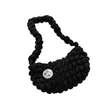 Maxbell Cloud Bubbles Handbags Zipper Pleated Beach Casual Women's Shoulder Bag black