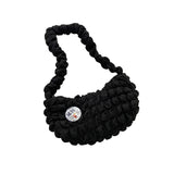 Maxbell Cloud Bubbles Handbags Zipper Pleated Beach Casual Women's Shoulder Bag black