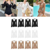 Maxbell Bathing Suit Lace Bikini Swimsuit Long Sleeve Summer Women Onepiece Swimwear Black S