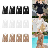 Maxbell Bathing Suit Lace Bikini Swimsuit Long Sleeve Summer Women Onepiece Swimwear Black S