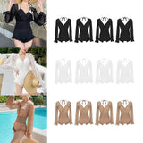 Maxbell Bathing Suit Lace Bikini Swimsuit Long Sleeve Summer Women Onepiece Swimwear Black S