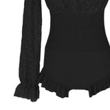 Maxbell Bathing Suit Lace Bikini Swimsuit Long Sleeve Summer Women Onepiece Swimwear Black S