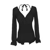 Maxbell Bathing Suit Lace Bikini Swimsuit Long Sleeve Summer Women Onepiece Swimwear Black S