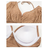 Maxbell Bathing Suit Lace Bikini Swimsuit Long Sleeve Summer Women Onepiece Swimwear Coffee S