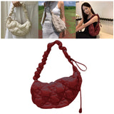 Maxbell Pleated Cloud Bag Tote Purse Cloud Bubbles Handbags for Girls Beach Shopping dark red