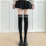 Maxbell Thigh High Stockings Hosiery Casual Costume Patchwork Thin Extra Long Womens Over the Knee black
