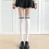Maxbell Thigh High Stockings Hosiery Casual Costume Patchwork Thin Extra Long Womens Over the Knee white