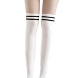 Maxbell Thigh High Stockings Hosiery Casual Costume Patchwork Thin Extra Long Womens Over the Knee white