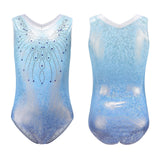 Maxbell Girls Gymnastics Leotards Sleeveless Shiny Rhinestones Blue Outfit Sportwear 14
