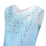 Maxbell Girls Gymnastics Leotards Sleeveless Shiny Rhinestones Blue Outfit Sportwear 12