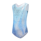Maxbell Girls Gymnastics Leotards Sleeveless Shiny Rhinestones Blue Outfit Sportwear 12