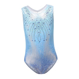 Maxbell Girls Gymnastics Leotards Sleeveless Shiny Rhinestones Blue Outfit Sportwear 10