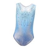 Maxbell Girls Gymnastics Leotards Sleeveless Shiny Rhinestones Blue Outfit Sportwear 10