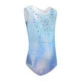 Maxbell Girls Gymnastics Leotards Sleeveless Shiny Rhinestones Blue Outfit Sportwear 8