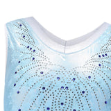 Maxbell Girls Gymnastics Leotards Sleeveless Shiny Rhinestones Blue Outfit Sportwear 8