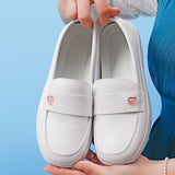 Maxbell Women's Nursing Shoes Nurse Loafers Work Shoes PU Leather Flat Nursing Shoes Heart 40