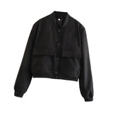 Maxbell Women's Jacket Spring for Women Ladies Cropped Two Large Pockets Casual Coat L Black