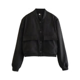 Maxbell Women's Jacket Spring for Women Ladies Cropped Two Large Pockets Casual Coat L Black
