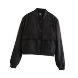 Maxbell Women's Jacket Spring for Women Ladies Cropped Two Large Pockets Casual Coat L Black