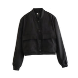Maxbell Women's Jacket Spring for Women Ladies Cropped Two Large Pockets Casual Coat L Black